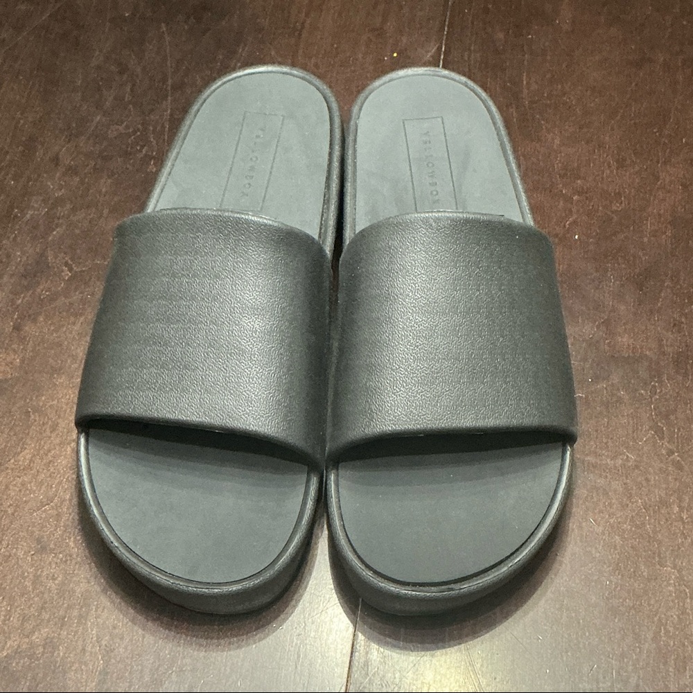Yellow Box Black Slide Sandals